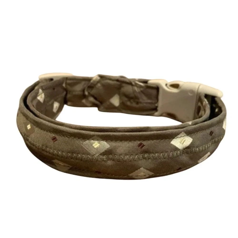 New Handmade Adjustable Upcycled Neck Tie Drab Diamond Dog Collar